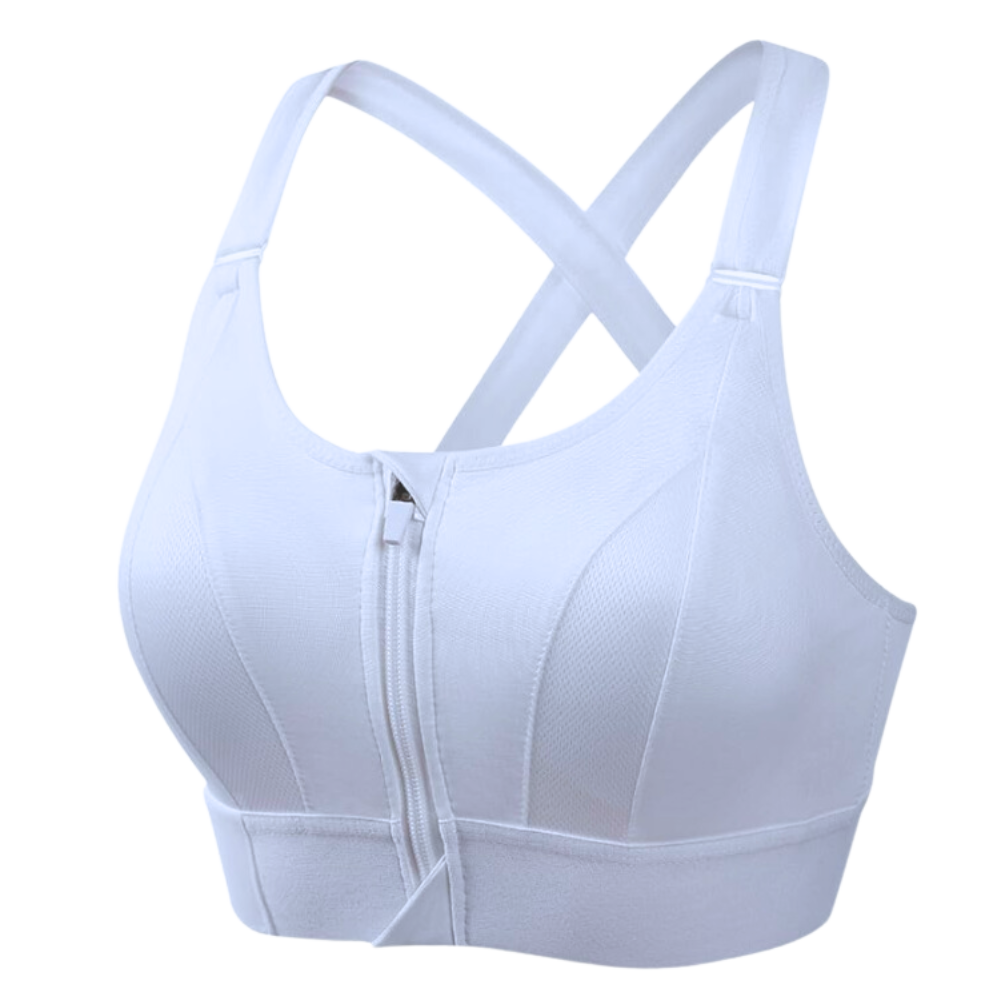 Soutien-gorge de esporte branco da Yeyele, com costas nadador e suporte máximo, ideal para atividades físicas intensas.
