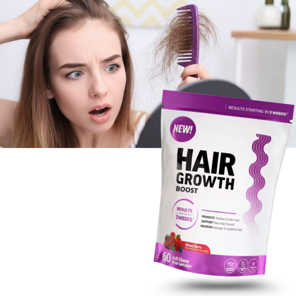 Gomas frutadas enriquecidas com biotina para saúde capilar, da marca Mayruth Organics, em embalagem com gomas coloridas.