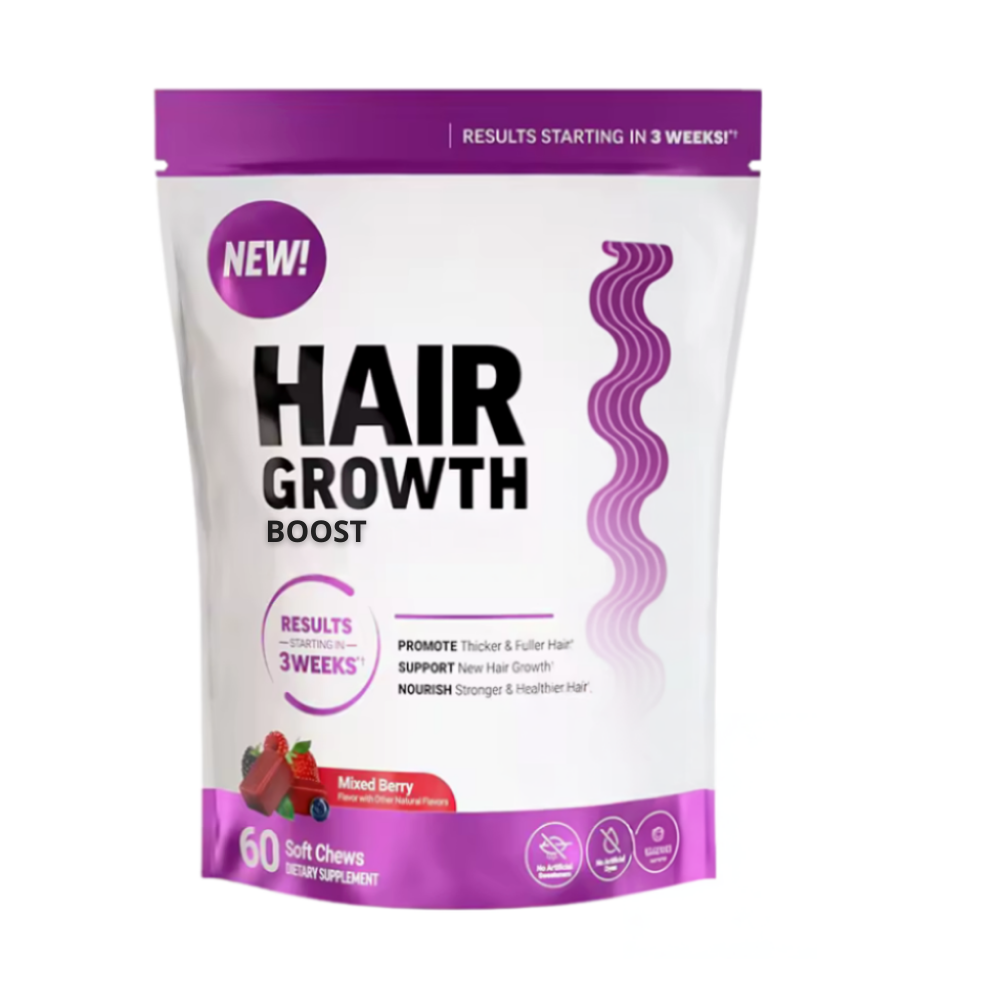Gomas frutadas da Mayruth Organics com biotina para fortalecimento e saúde dos cabelos, no pacote de suplementos de fitness e nutrição