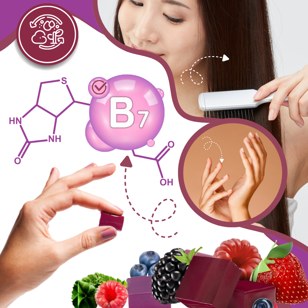 Gomas frutadas enriquecidas com biotina para fortalecimento dos cabelos, marca Mayruth Organics, suplemento de fitness e nutrição