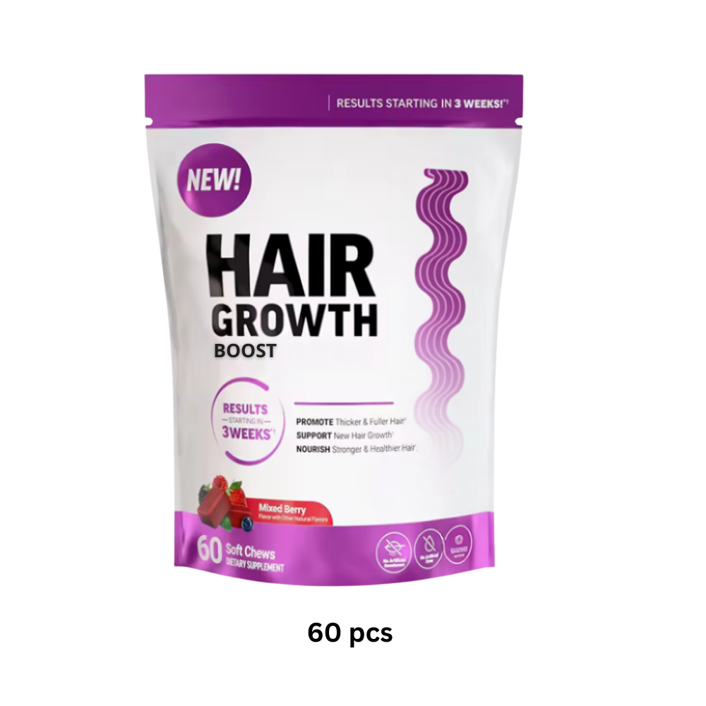 Gomas frutadas com biotina da Mayruth Organics para fortalecimento capilar, suplemento de fitness e nutrição.