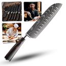 Couteau japonais santoku de 12 cm en bois de Pakka, ustensile de cuisine Mdhand, avec lame tranchante et manche en bois.