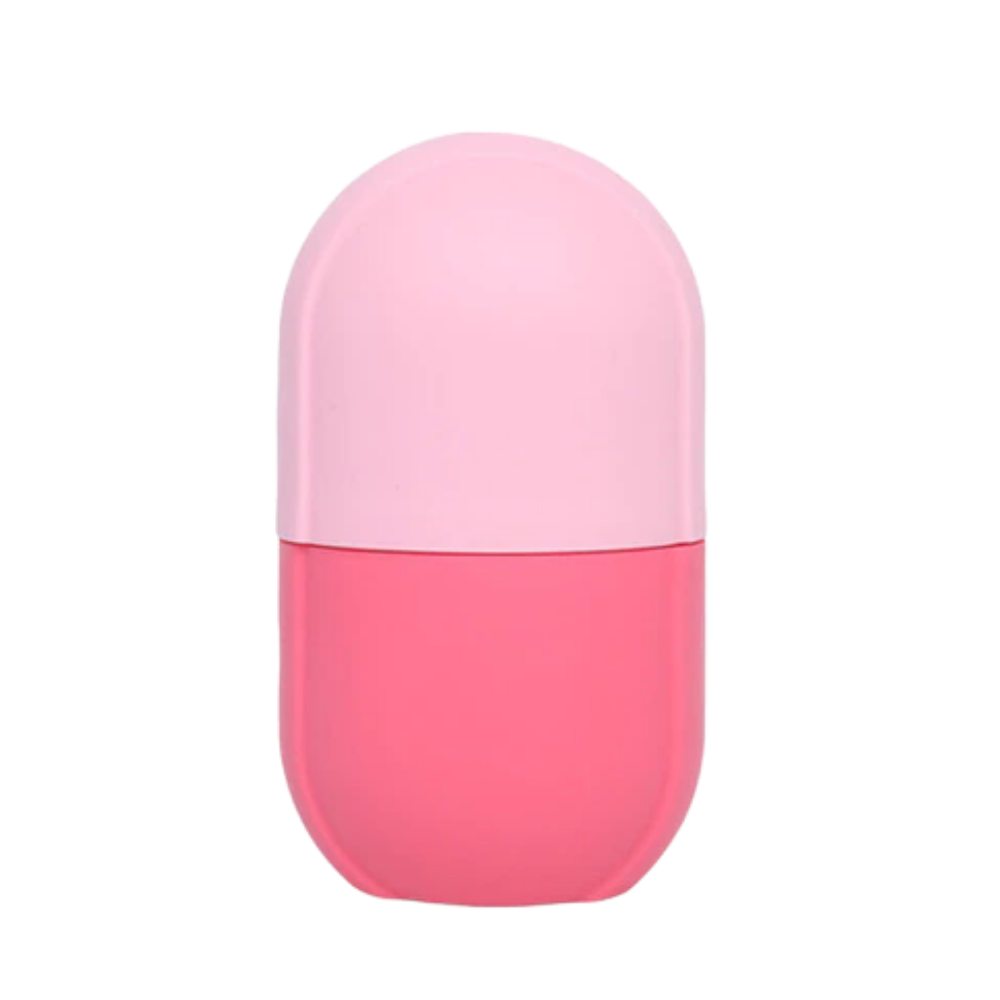 Tasse de massage de rosto com gelo da Mega Wheels, cosméticos em rosa, usada para cuidados faciais e rejuvenescimento.