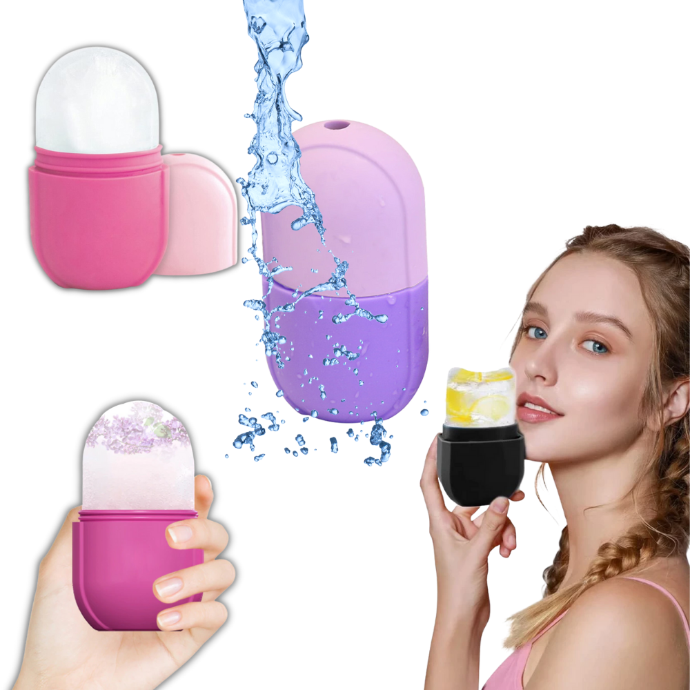 Tasse de massage de rosto com gelo da Mega Wheels, recipiente de cosméticos rosado para cuidados faciais.