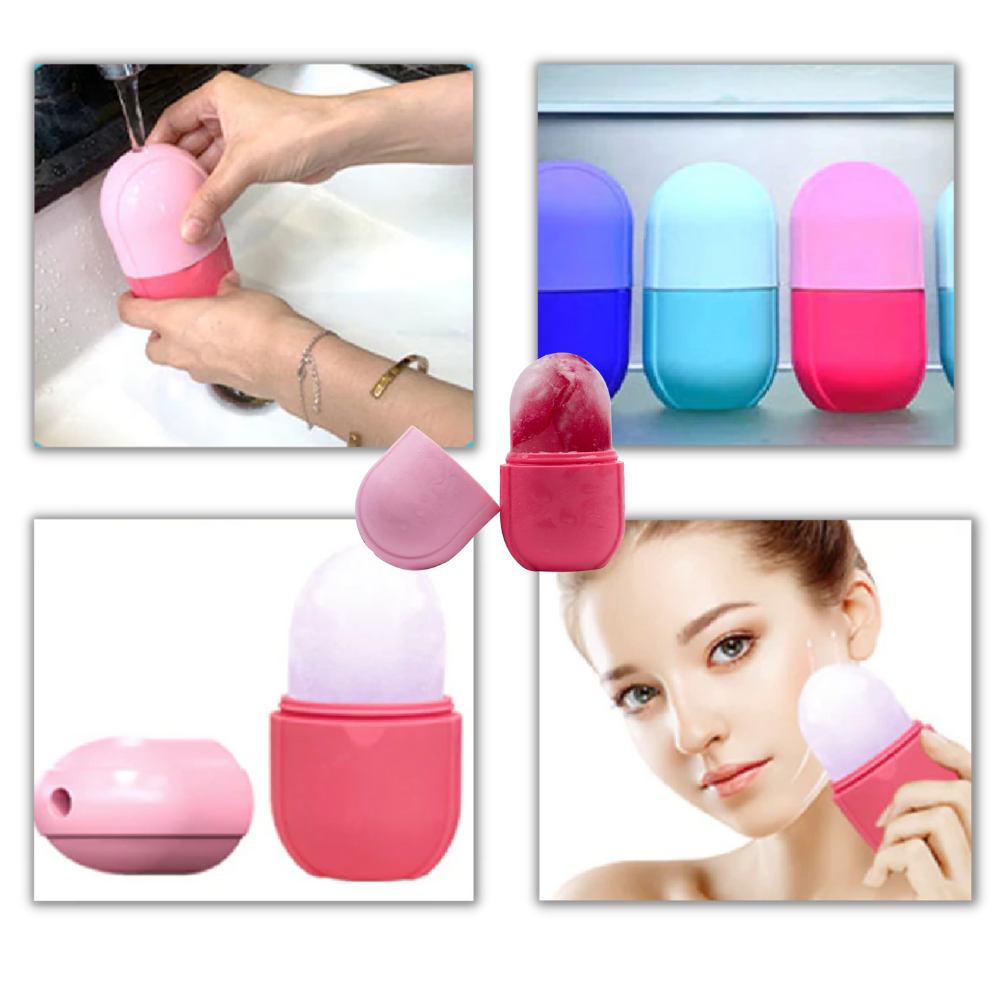 Tasse de massagem facial com gelo da Mega Wheels, recipiente em rosa para cuidados cosméticos e rejuvenescimento da pele.