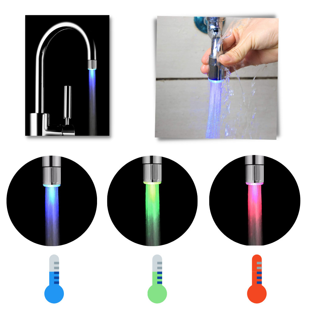 Buse de robinet Menolana avec capteur de température à couleur changeante, pièce de plomberie pour régulation d'eau.