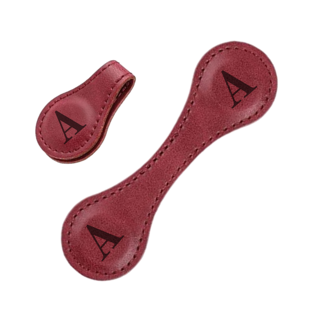 Marcador de página magnético em couro personalizado da Menrkoo, vermelho, com design elegante e funcional para livros.