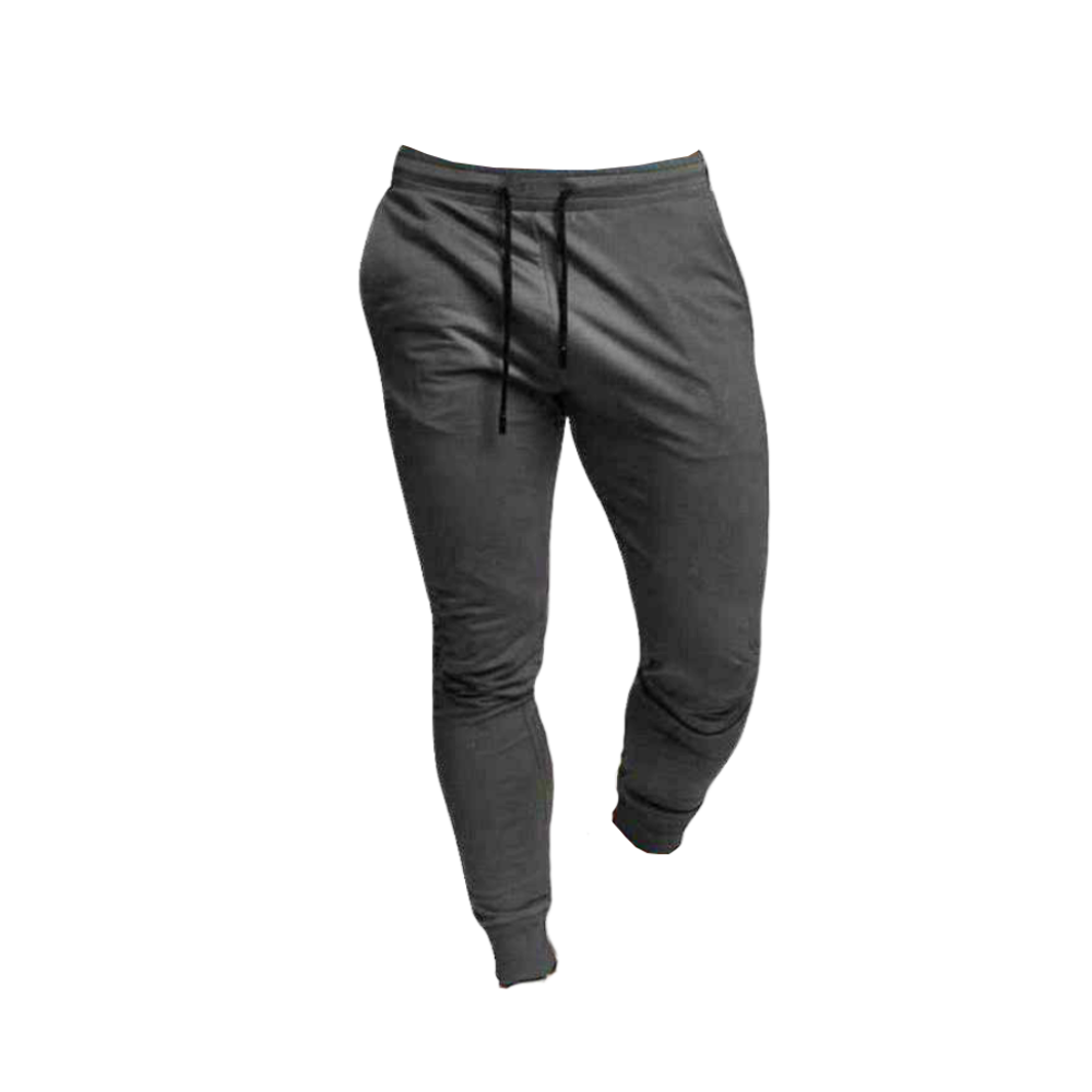 Calça de fitness masculina cinza escuro da marca Mens Sweatpants, vestuário esportivo confortável para treinos e atividades físicas.