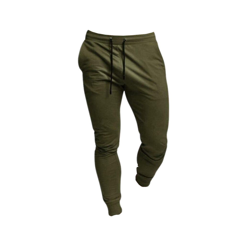 Calças de fitness masculinas da Mens Sweatpants em verde, vestuário esportivo confortável para treinos e atividades físicas.