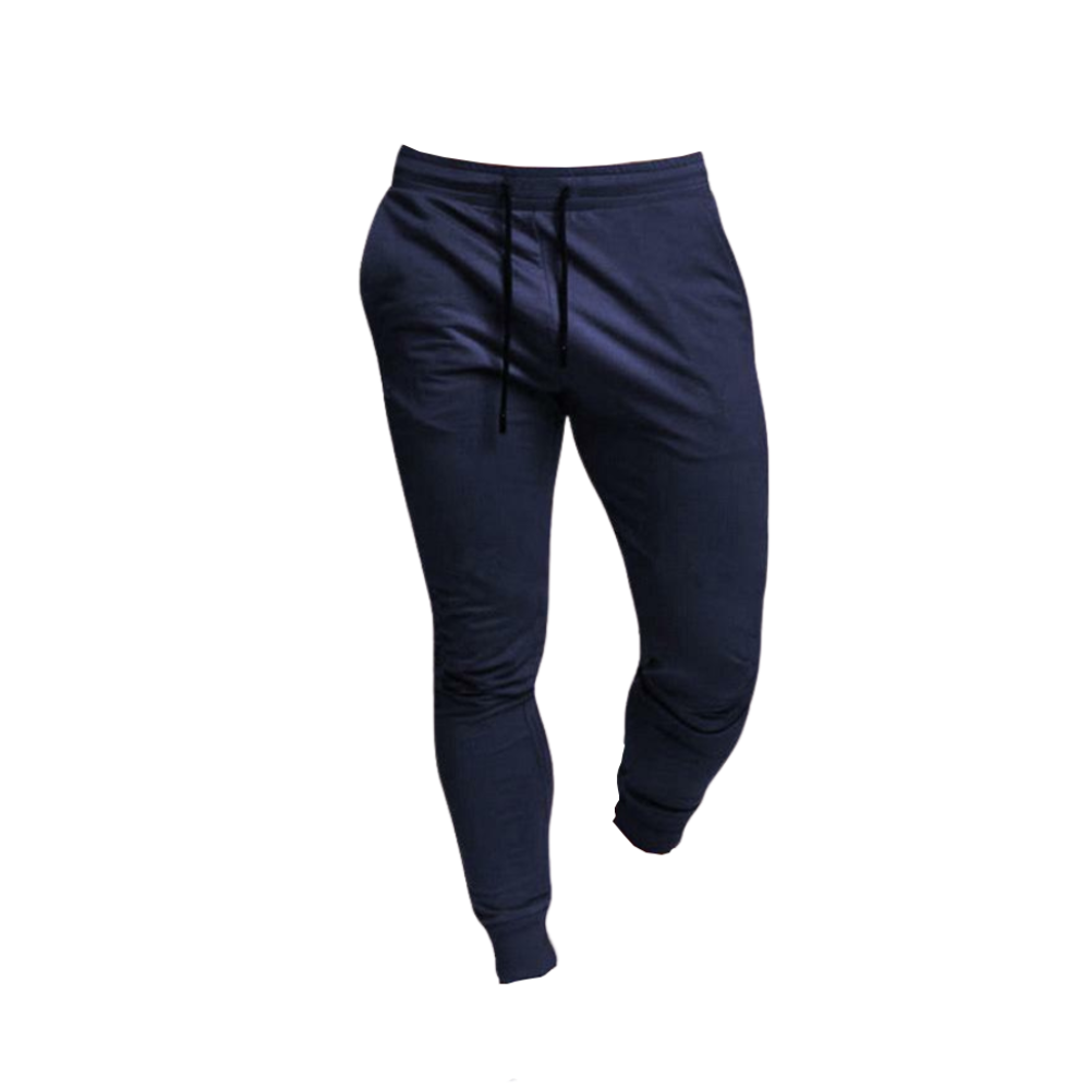 Calças de fitness masculinas da Mens Sweatpants em tom navy, roupa esportiva confortável para treinos e atividades físicas.