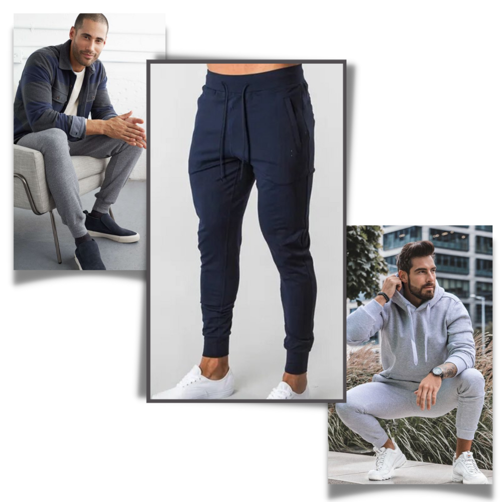 Calças de fitness masculinas Mens Sweatpants com design ajustado, feitas para exercícios e atividades físicas.