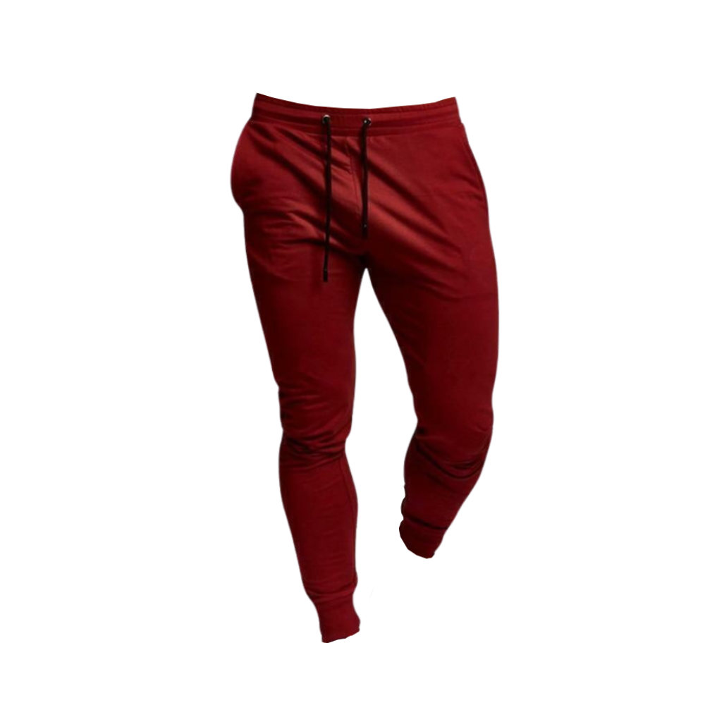Calças de fitness vermelhas masculinas da marca Mens Sweatpants, roupas de esporte confortáveis para treinos.