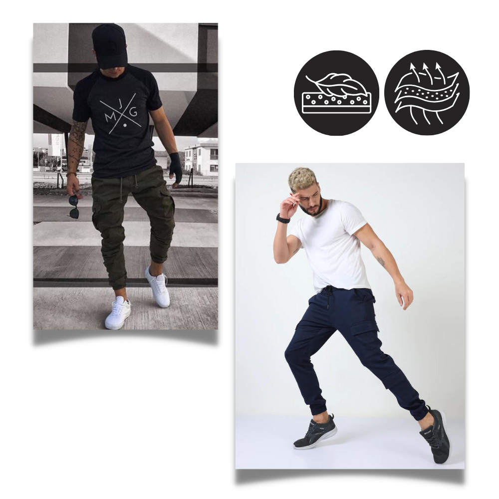 Calça cargo slim para homens da marca AfdoEnt, com ajuste confortável e design moderno para uso casual.