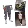 Calças cargo slim para homens da marca AfdoEnt, estilo ajustado, com bolsos laterais e detalhes modernos.