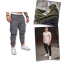 Calças cargo slim para homens da marca AfdoEnt, estilo ajustado, com bolsos laterais e detalhes modernos.