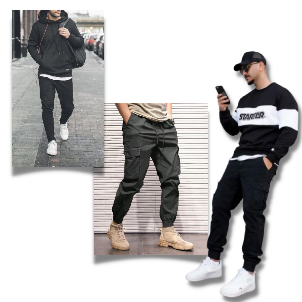 Calças cargo slim masculinas da AfdoEnt, modelo versátil com ajuste moderno e bolsos utilitários, em tecido confortável.