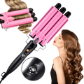 Fer à boucler Merzam en céramique avec triple barillet rose, outil de soin des cheveux pour boucles parfaites.