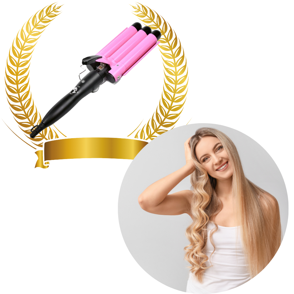 Fer à boucler Merzam en céramique à triple barillet rose, outil de coiffure pour onduler et boucler les cheveux.