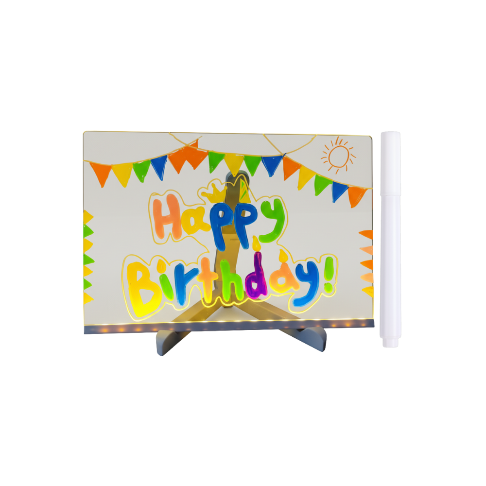 Quadro de escrita LED Rayne Mirrors, painel de notas luminoso de 30x20cm com caneta, iluminação ambiente moderna.