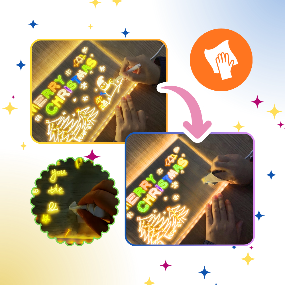 Quadro de escrita LED da Rayne Mirrors, luminária de ambiente com painel de notas magnético e luzes LED encantadoras.