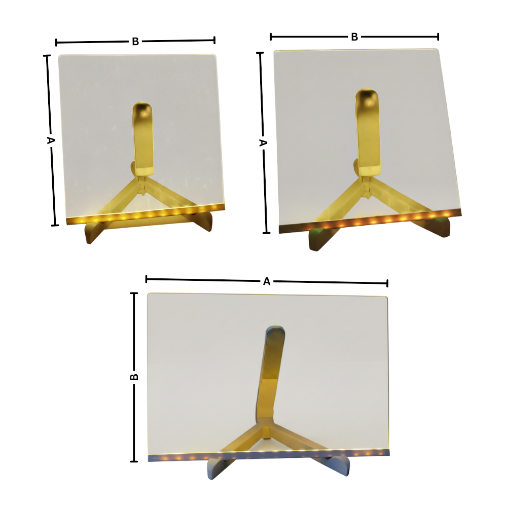 Quadro de escrita LED da Rayne Mirrors, luminária de ambiente com quadro de notas luminoso e design moderno.