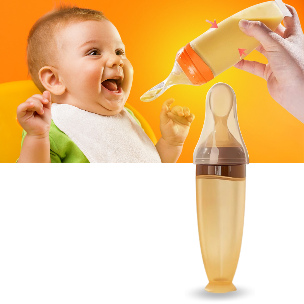 Biberons de silicone Hotwinter com colher anti-transbordamento para alimentação sem sujeira.