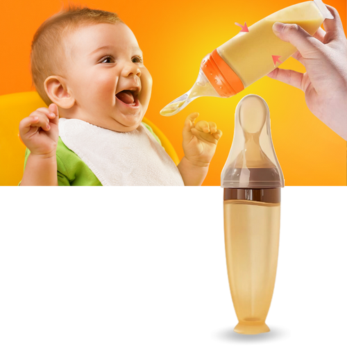 Biberons de silicone Hotwinter com colher anti-transbordamento para alimentação sem sujeira.