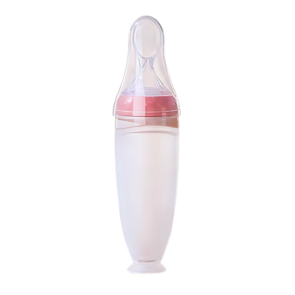 Biberons de silicone Hotwinter com colher anti-transbordamento na cor rosa, design para alimentação sem sujeira