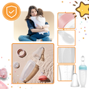 Biberons de silicone Hotwinter com colher anti-derramamento, materiais seguros, design prático para alimentação sem bagunça.