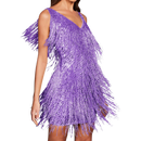 Robe cinza com decote V e detalhes de paetês, vestido da marca Mianht, para ocasiões elegantes.