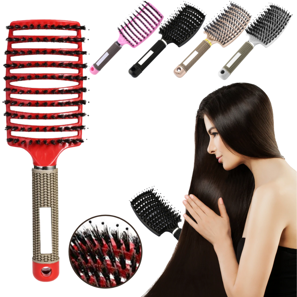 Escova de cabelo massageadora com cerdas de javali da marca Miarhb para cuidado capilar natural e relaxante.