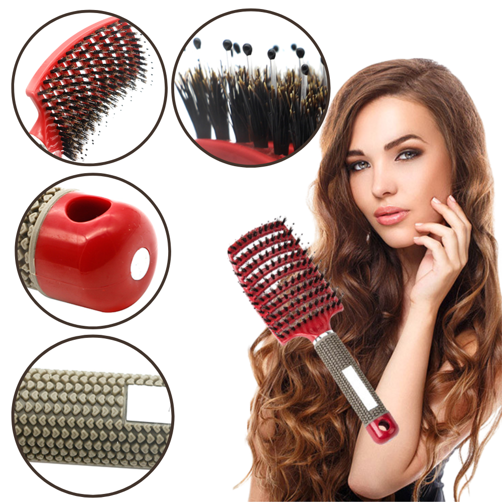Escova de cabelo massageadora com cerdas de javali da marca Miarhb, ideal para cuidado capilar e desembaraçar suavemente.
