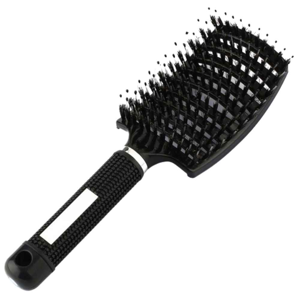 Escova de cabelo massageadora Miarhb com cerdas de javali para cuidado capilar, em tom rosa, para desembaraçar e estimular o couro cabeludo.