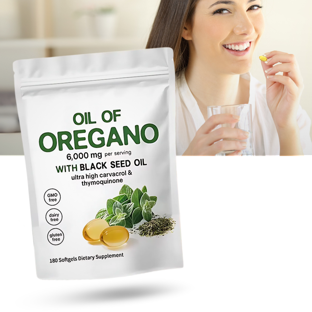 Capsulas de óleo de orégano Micro Ingredients para fitness e nutrição, 180 cápsulas com óleo de orégano natural.