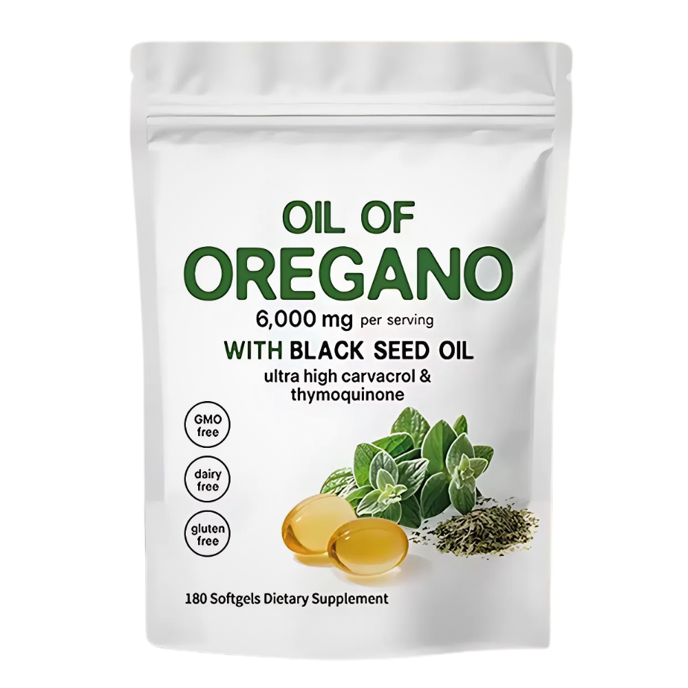 Capsule de óleo de orégano Micro Ingredients para fitness e nutrição, embalagem com 180 cápsulas.