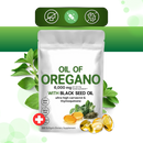 Capsulas de óleo de orégano Micro Ingredients para fitness e nutrição, 180 cápsulas visíveis na imagem.