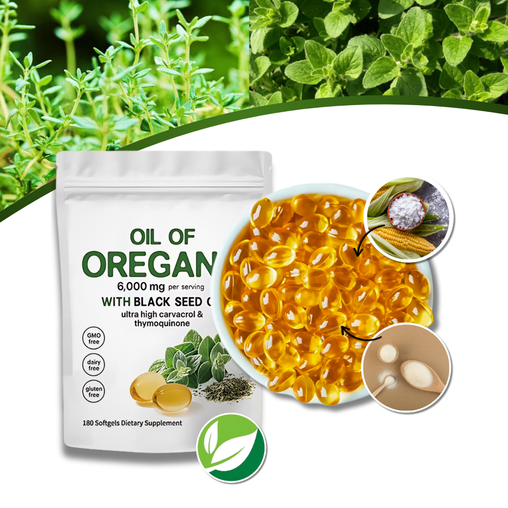 Cápsulas de óleo de orégano da Micro Ingredients, suplemento de fitness e nutrição com 180 cápsulas visíveis na embalagem