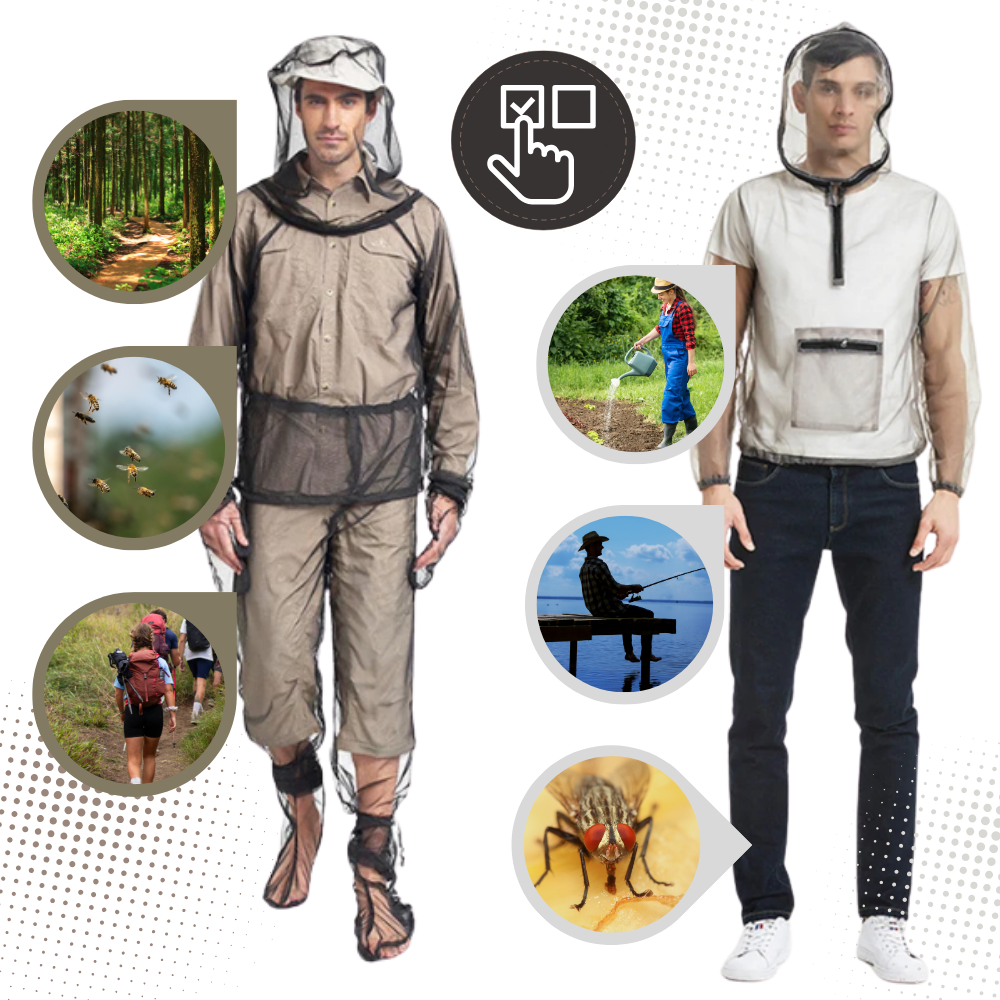 Macacão de aventura Ozerty França, roupa de camping e caminhada com malha anti-insetos, proteção leve para atividades ao ar livre.