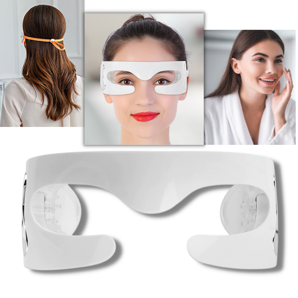 Máscara de massagem para olhos com LED da Mieauty, ajuda a reduzir linhas de expressão e eliminar rugas na área dos olhos.