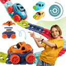Véhicules de jeu Velocity Toys sur mini circuito de montanhas russas, com pistas e regras visíveis em uma imagem detalhada.