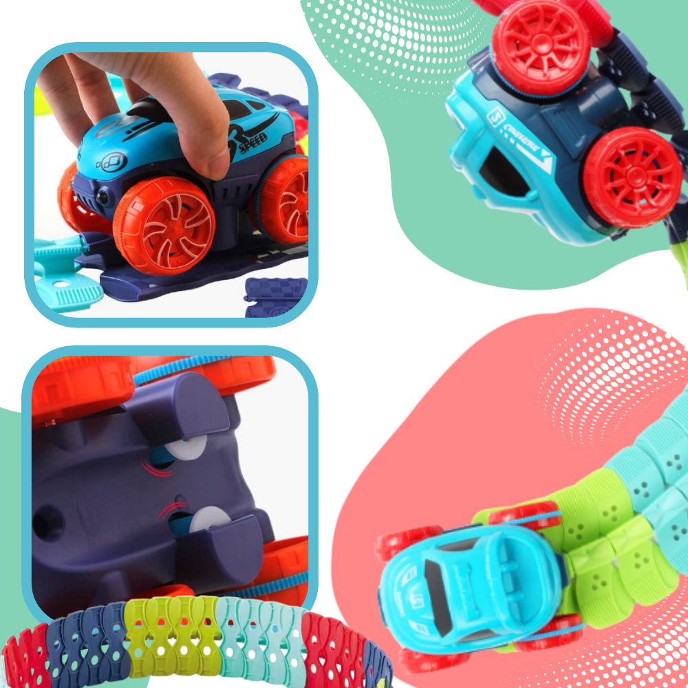 Véhicules de jeu Velocity Toys sur mini circuit de montagnes russes, jouet sécurisé pour enfants, piste de course miniature.