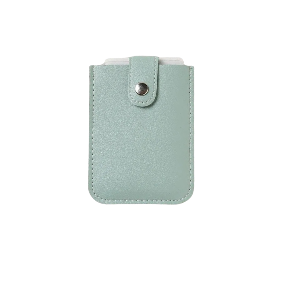 Carteira minimalista Jangslng para cartões de visita em verde, design compacto e elegante.