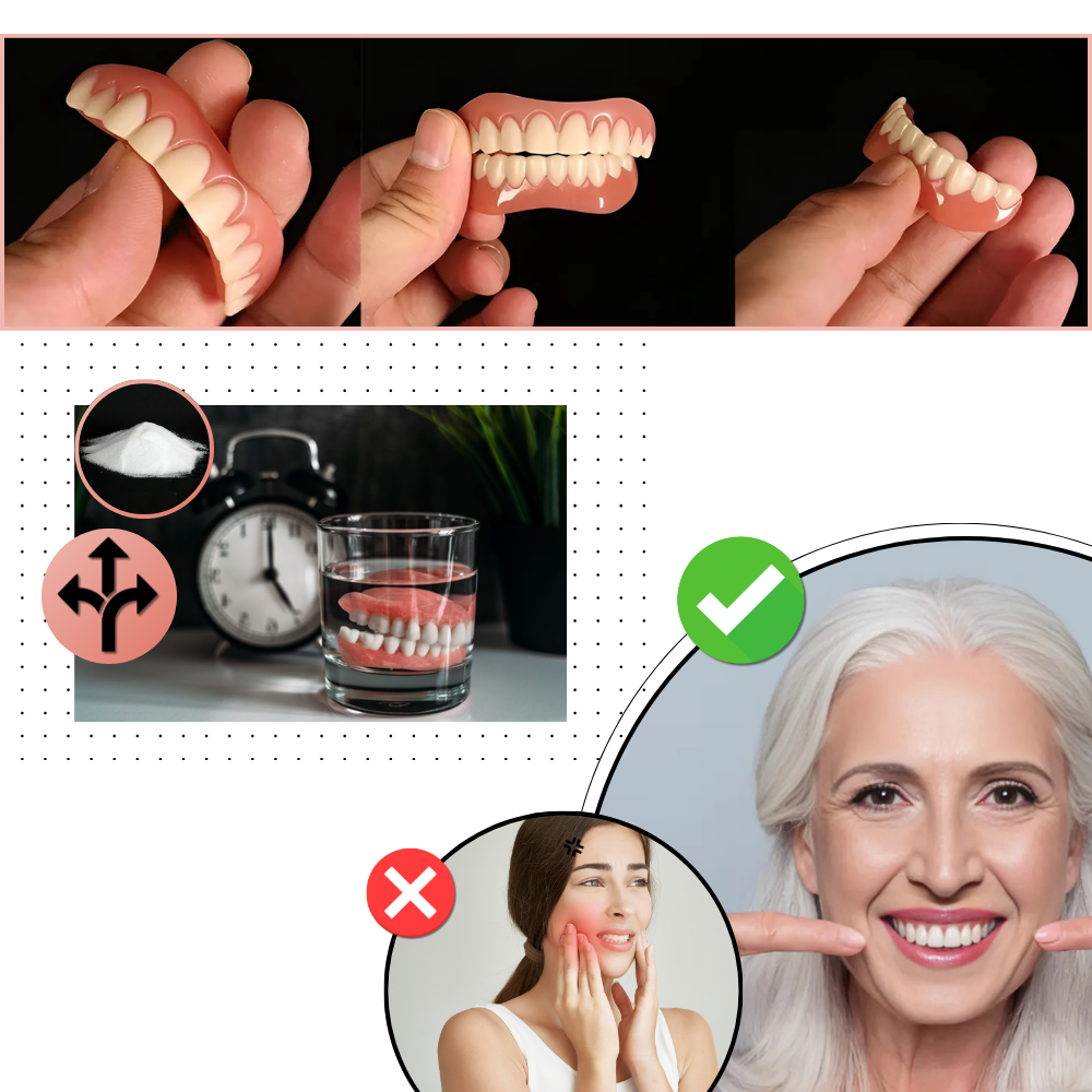 Kit de protheses dentárias Mlfire para cuidados bucais, contendo itens para manutenção e higiene dental.