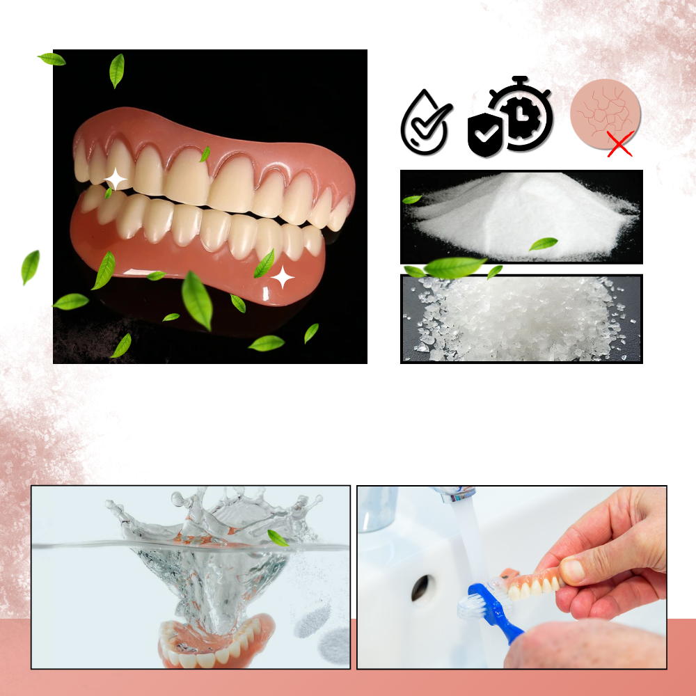 Kit de próteses dentárias Mlfire para cuidados bucais, inclui itens essenciais para manutenção e limpeza dentária.