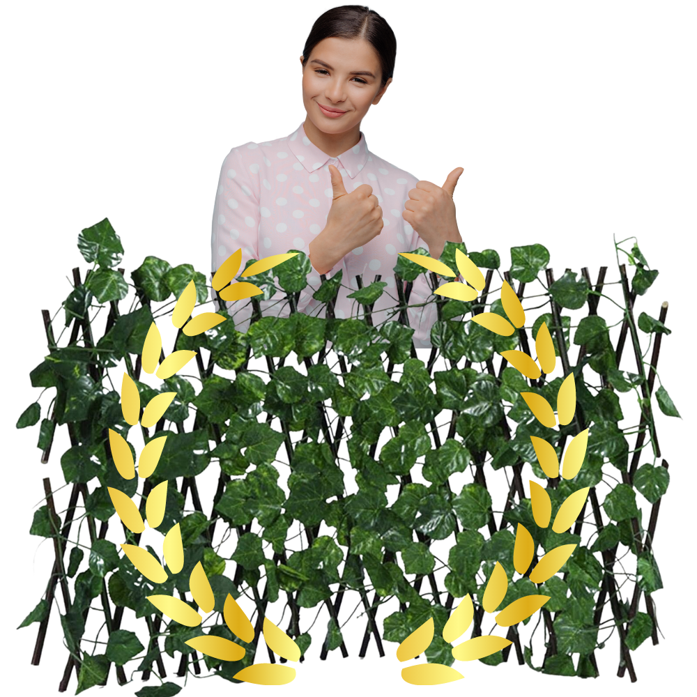 Painel de cerca vegetal artificial retrátil da Molecole, com acabamento realista e estrutura resistente para delimitação de espaço.