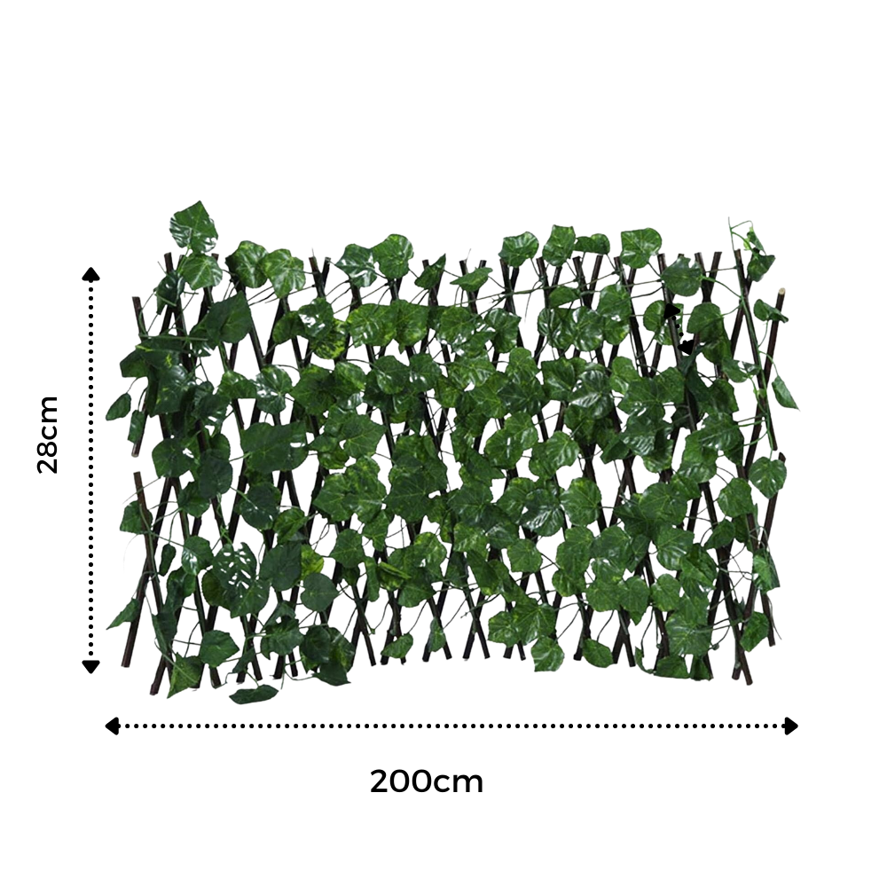 Painel de cerca vegetal artificial retrátil Molecole, tela de proteção verde para delimitação de espaços externas.