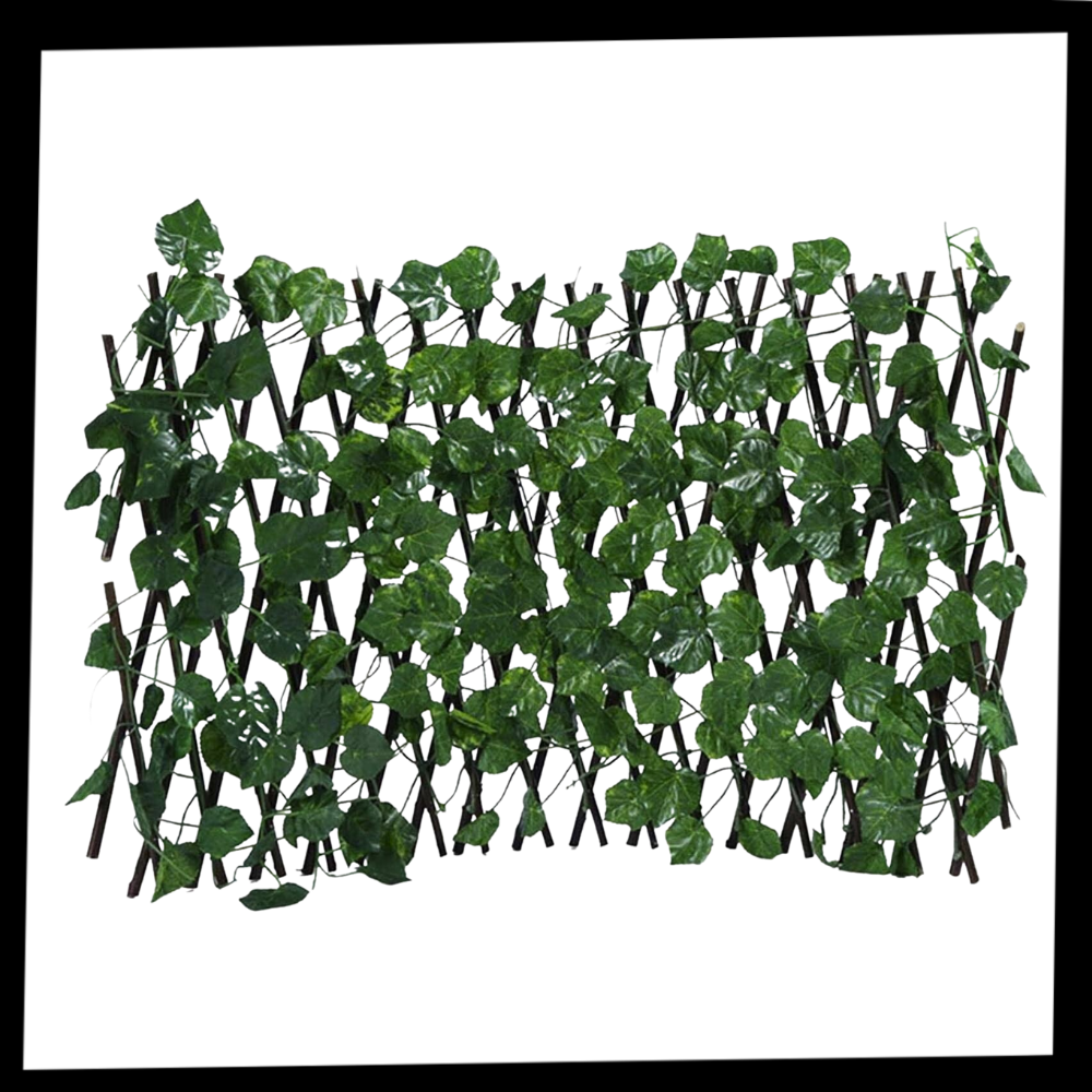 Painel de cerca vegetal artificial retrátil da Molecole, com acabamento realista para delimitação de espaços ao ar livre.