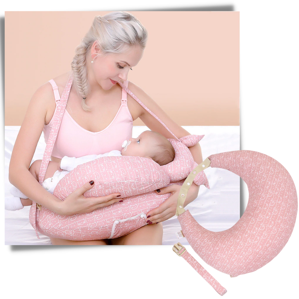 Coussin de maternidade Momcozy com estampa de floresta verde, confortável para amamentar e dar suporte ao corpo.