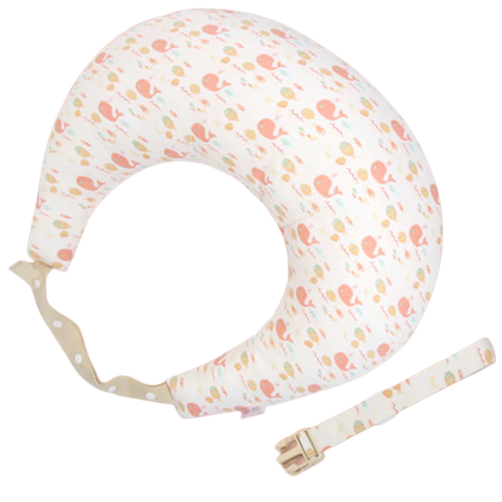 Coussin de maternité Momcozy com estampa de floresta verde, suporte confortável para amamentação e descanso.