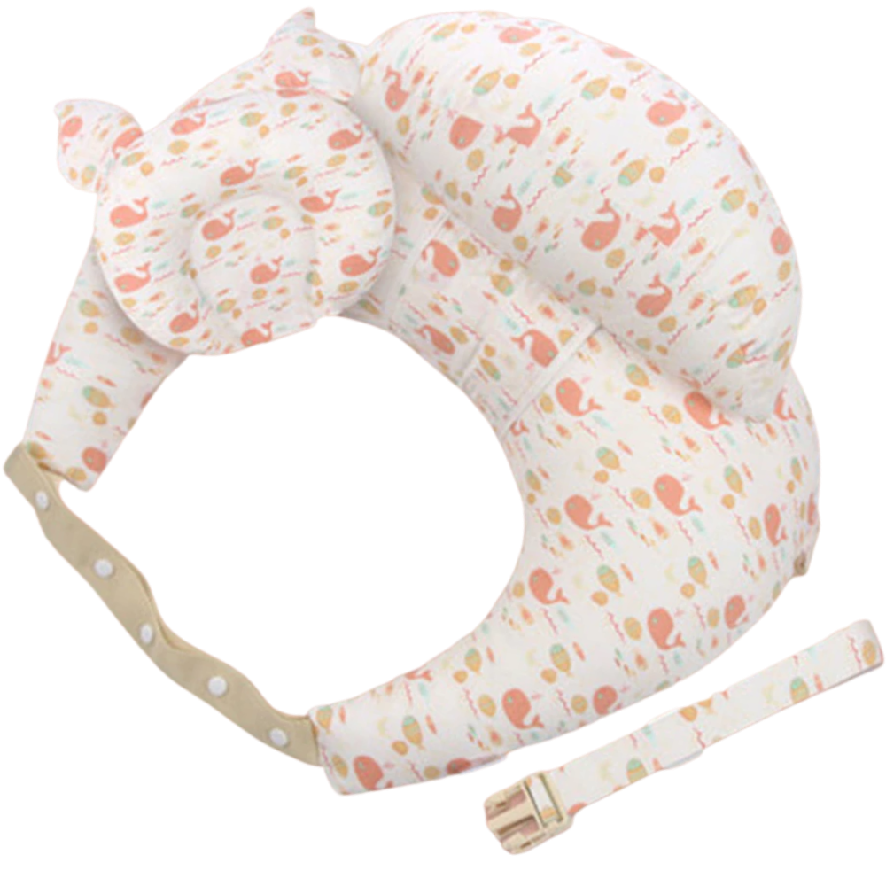 Coussin de maternidade Momcozy com estampa de floresta verde, ideal para amamentação e apoio de cabeça.